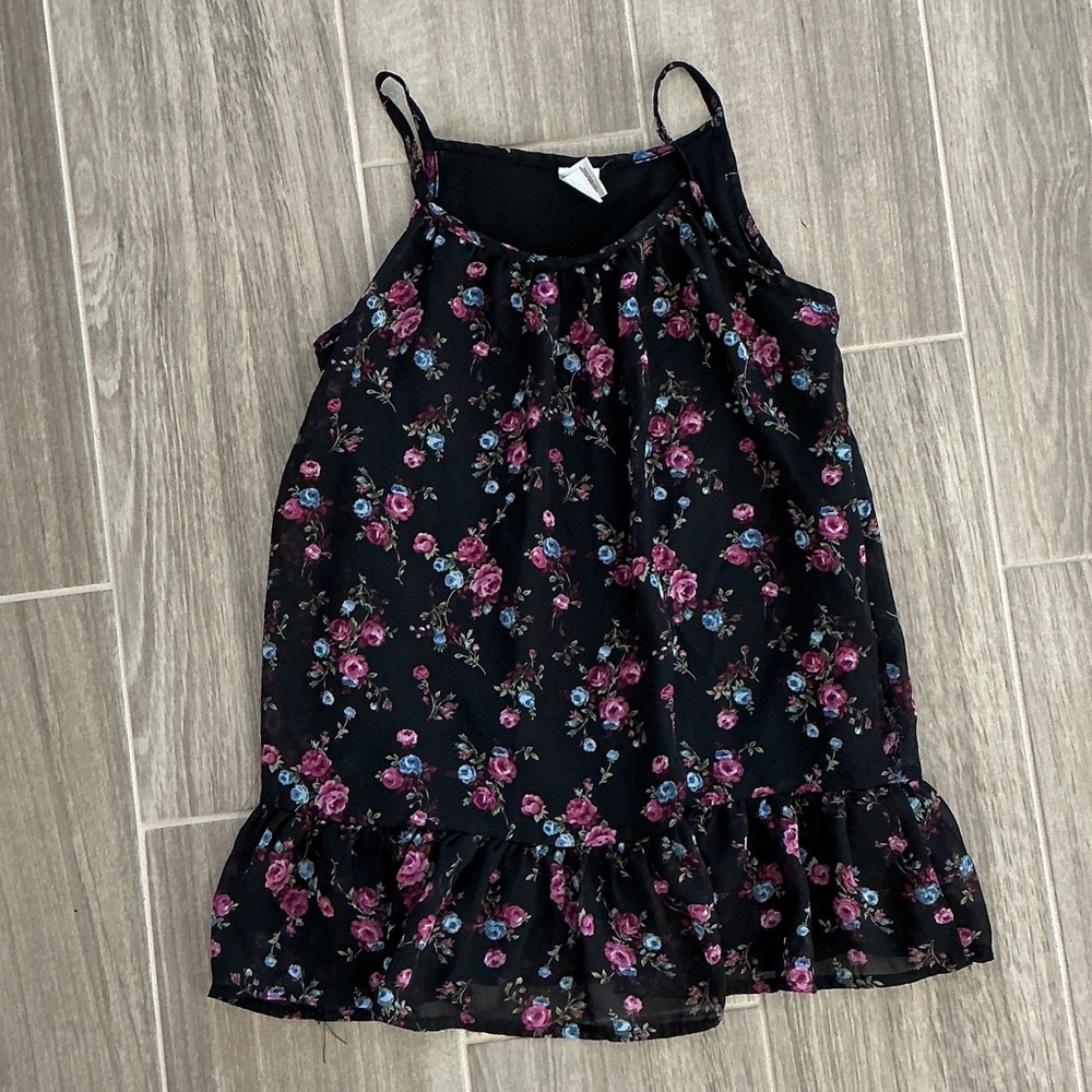 Arizona Jean Company Black Dress with Pink and Blue Floral